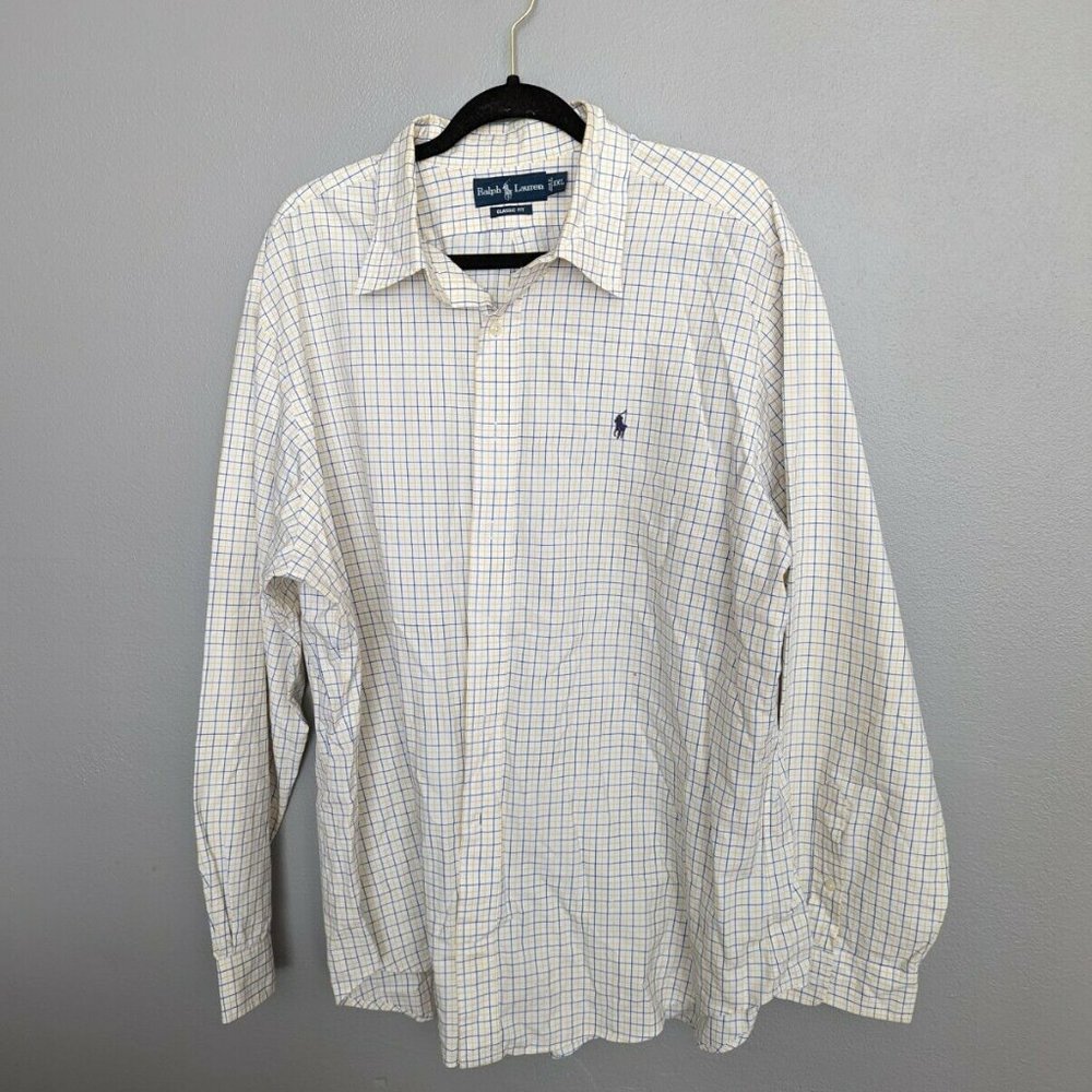 Ralph Lauren Mens White Blue And Yellow Striped Collared Button Down Shirt XXL